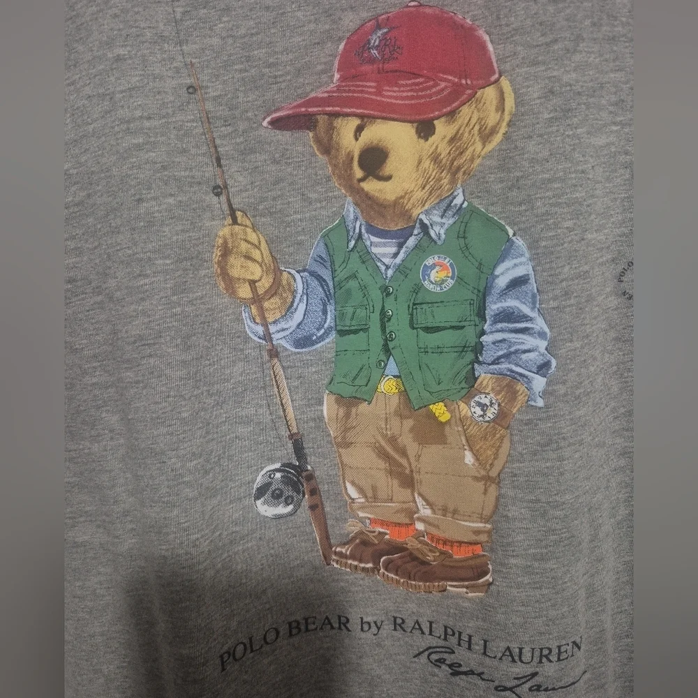 Polo Ralph Lauren Polo Bear Fishing Graphic T Shirt Gray Custom Slim Fit Men's L